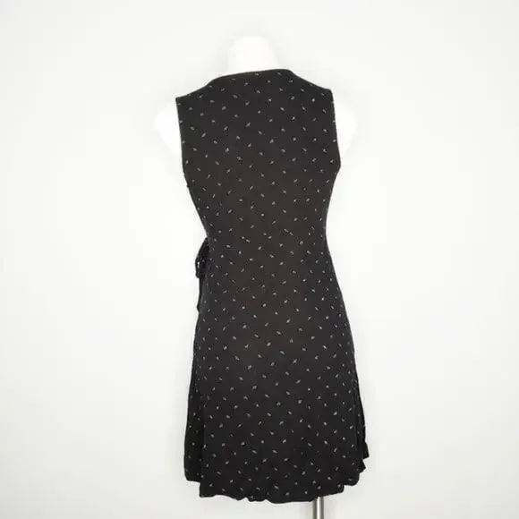 Universal Thread Black Ditsy Diamond Sleeveless Wrap Dress 90s Grunge Medium - Picture 2 of 3